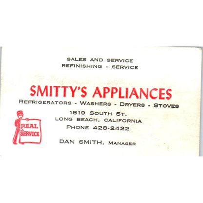 Smitty's Appliances Dan Smith Long Beach CA Vintage Business Card SD8-B13
