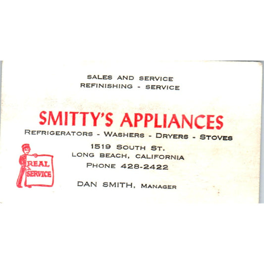 Smitty's Appliances Dan Smith Long Beach CA Vintage Business Card SD8-B13