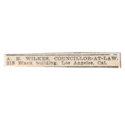 A.E. Wilkes Counselor at Law 218 Black Building Los Angeles 1920 Ad AG2-S12