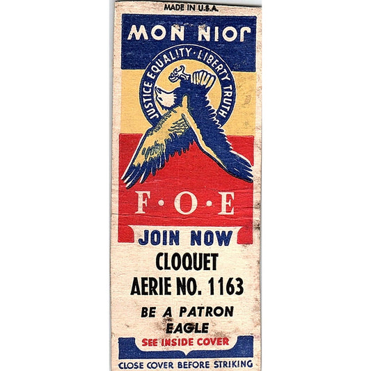 Cloquet Aerie No 1163 MN Vintage Matchbook Cover SC7-Y7