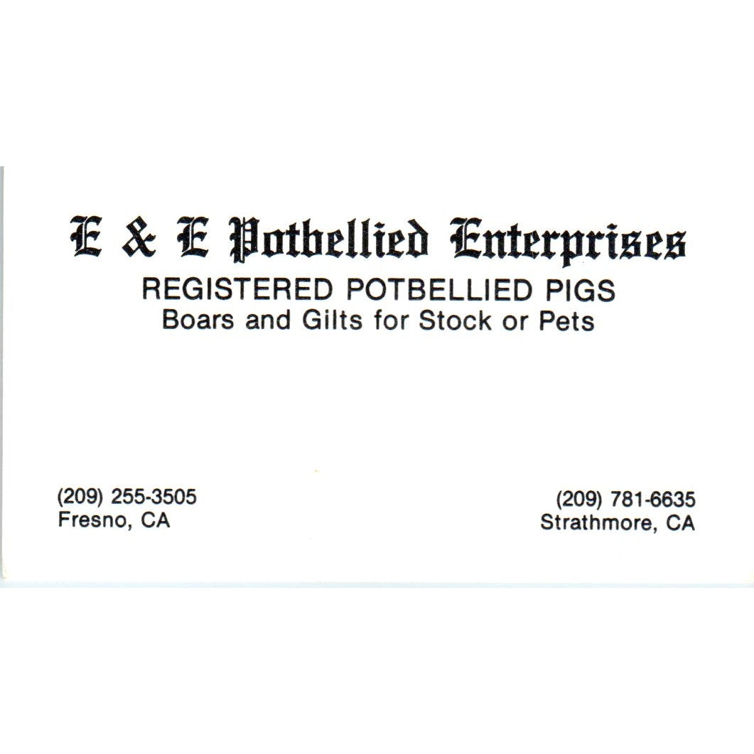E&E Potbellied Enterprises Pigs Fresno Strathmore Business Card SD8-B21