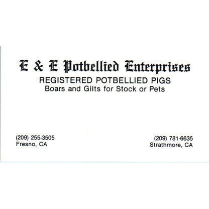 E&E Potbellied Enterprises Pigs Fresno Strathmore Business Card SD8-B21