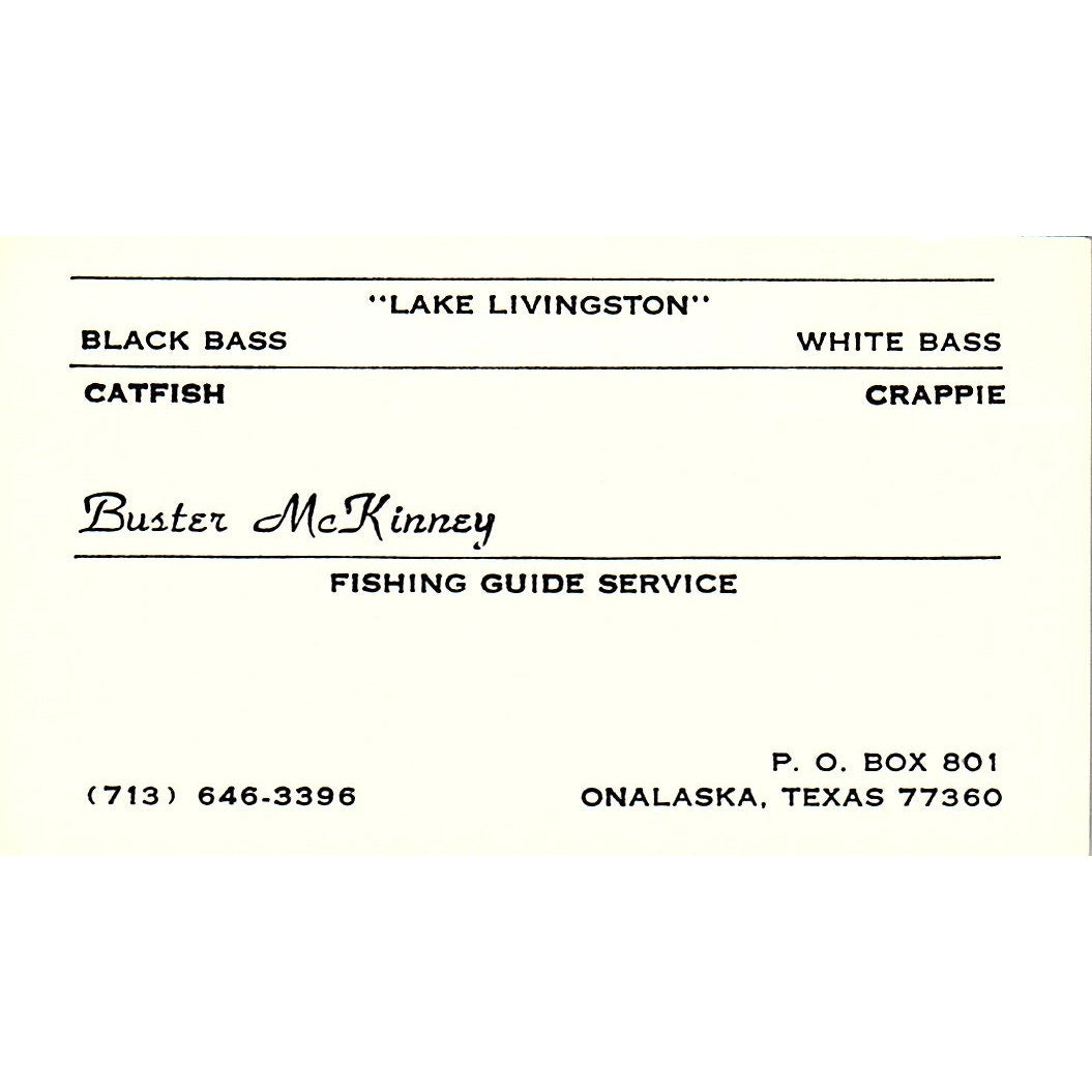Fishing Guide Service Buster McKinney Onalaska TX Vintage Business Card SB4-B10
