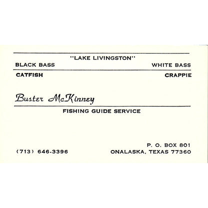 Fishing Guide Service Buster McKinney Onalaska TX Vintage Business Card SB4-B10