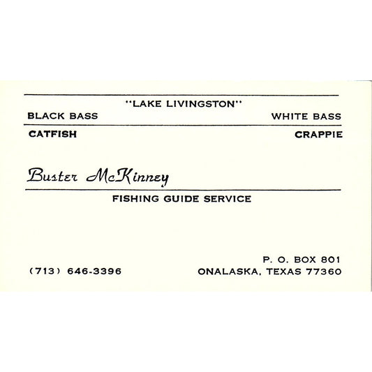 Fishing Guide Service Buster McKinney Onalaska TX Vintage Business Card SB4-B10