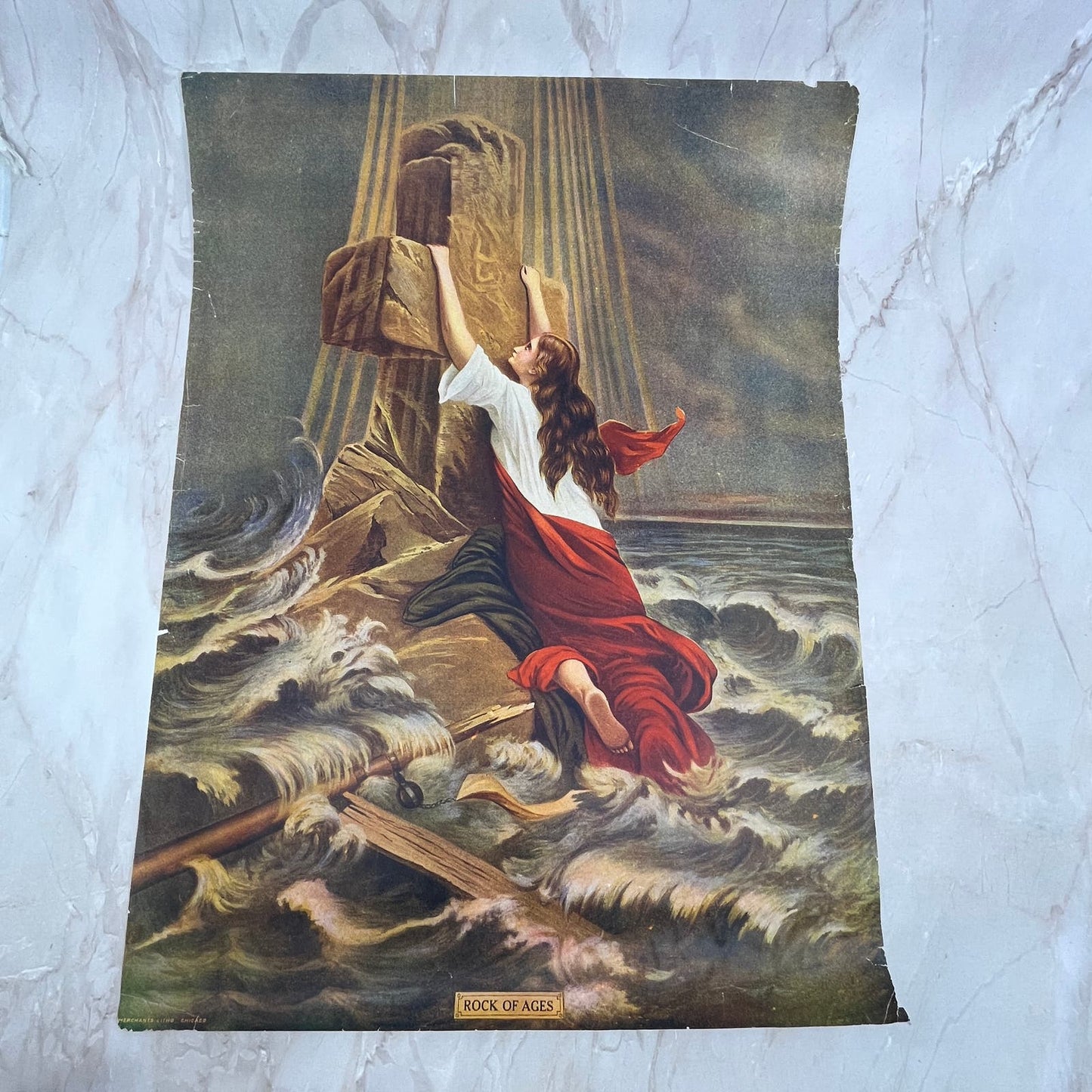The Rock of Ages Christian Vintage Art Print 12x16 FL6-4