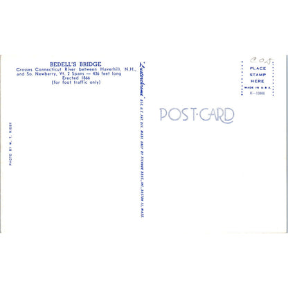 Bedell's Bridge Connecticut River Haverhill NH Covered Bridge Postcard PC4