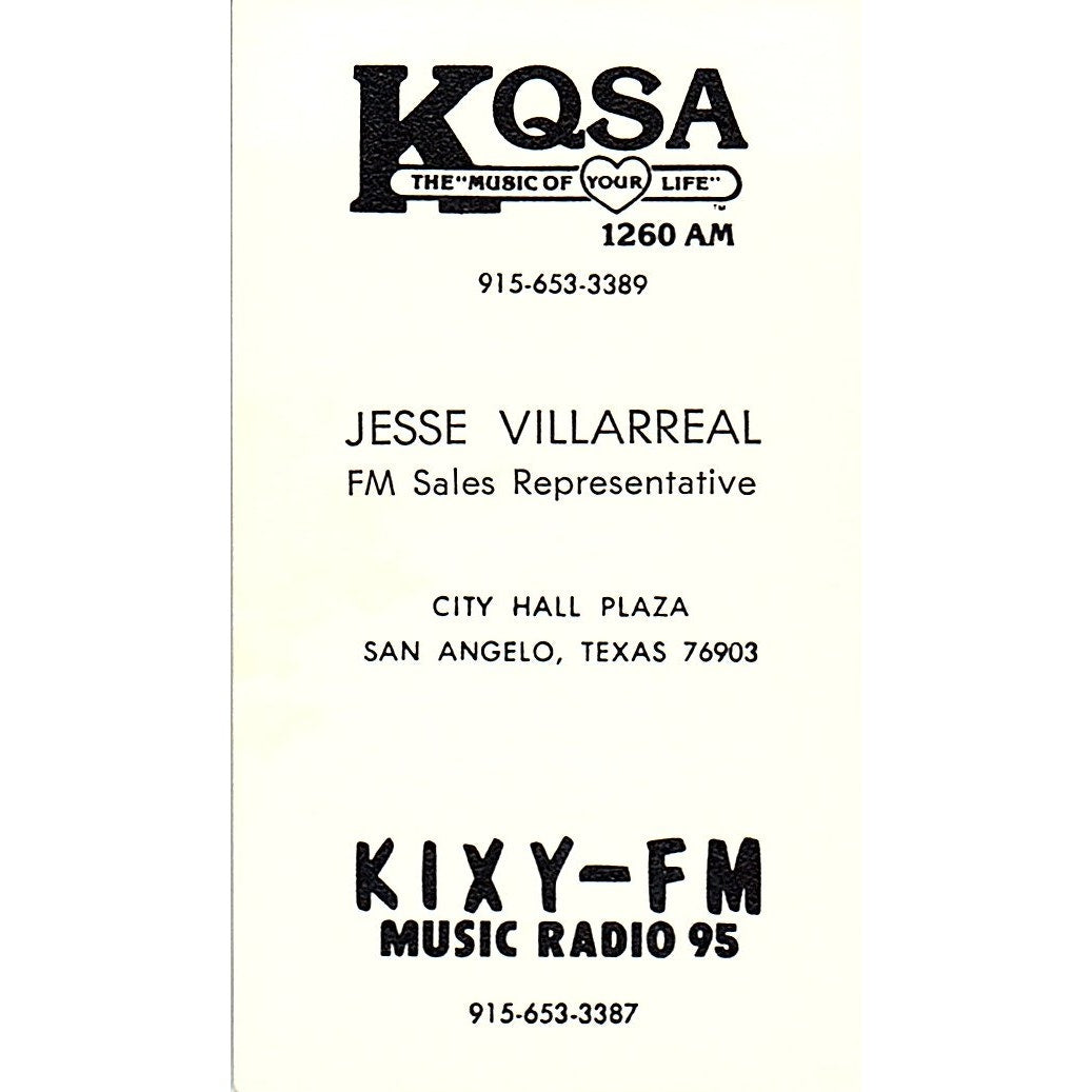 KQSA 1260 AM KIXY-FM Music Radio 95 Jesse Villarreal San Angelo TX Card SSB4-B12