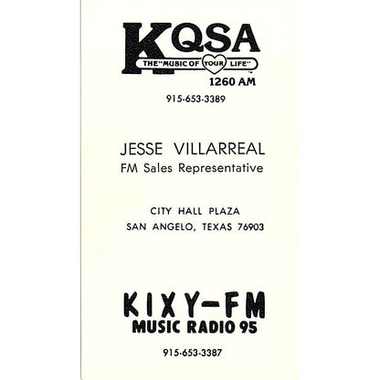 KQSA 1260 AM KIXY-FM Music Radio 95 Jesse Villarreal San Angelo TX Card SSB4-B12