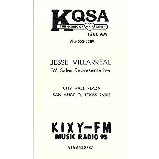 KQSA 1260 AM KIXY-FM Music Radio 95 Jesse Villarreal San Angelo TX Card SSB4-B12