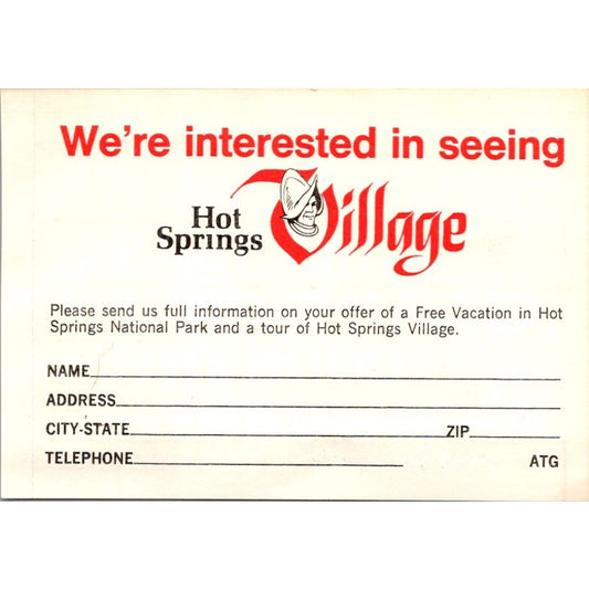 Hot Springs Village Joe. N Basore Arkansas Vintage Postal Mailing Card AI9-M27