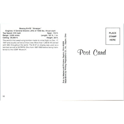 Boeing B-47E Stratojet Vintage Postcard TG8-PC