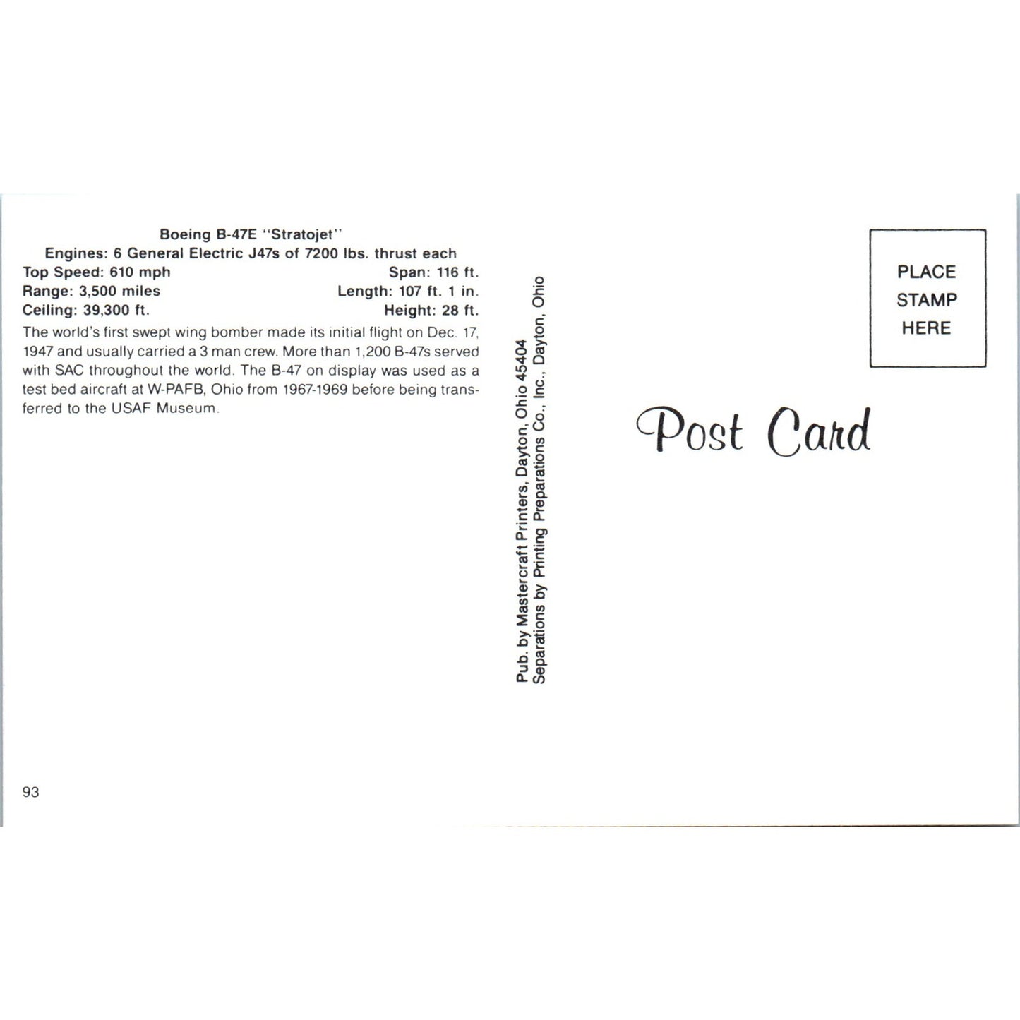 Boeing B-47E Stratojet Vintage Postcard P4-5