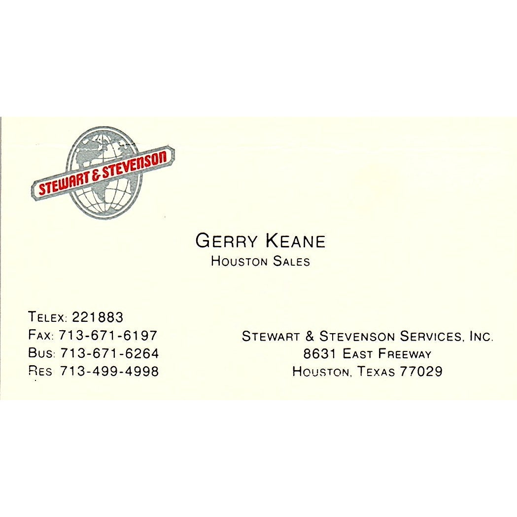 Gerry Keane Stewart & Stevenson Services Houston Vintage Business Card SC9-B2