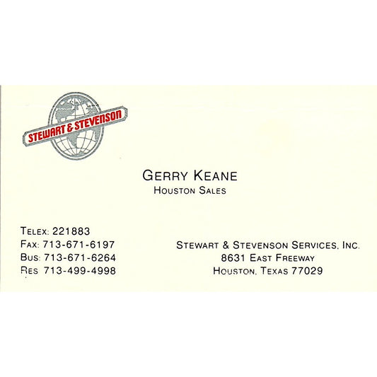 Gerry Keane Stewart & Stevenson Services Houston Vintage Business Card SC9-B2