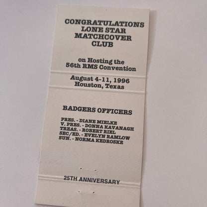 1996 Badgerstate Matchcover Club Swapfest Milwaukee Vintage Matchbook MM4-10