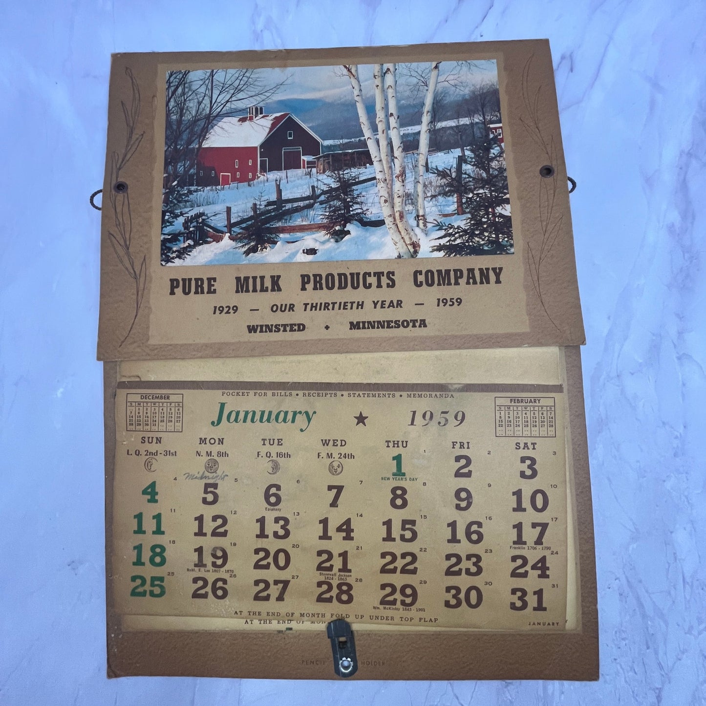 1959 Pure Milk Products Company Calendar Winsted MN V23