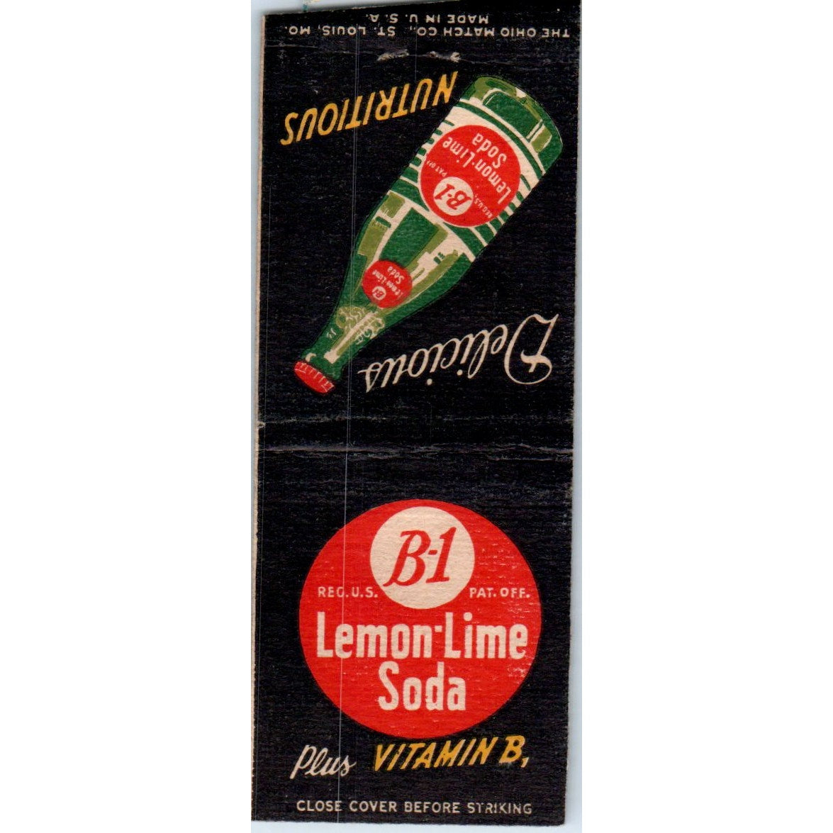 B-1 Lemon Lime Soda Vintage Matchbook Cover SD2-Y4