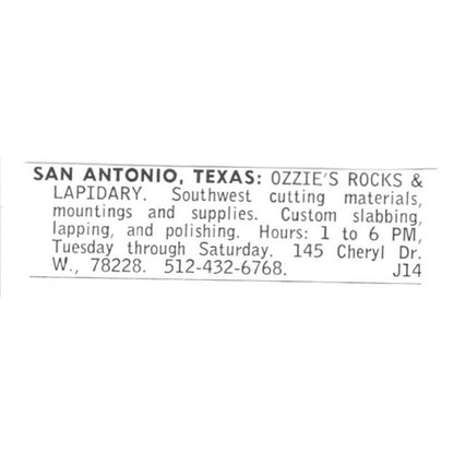 Ozzie's Rocks & Lapidary San Antonio Texas 1972 Ad AF8-S25