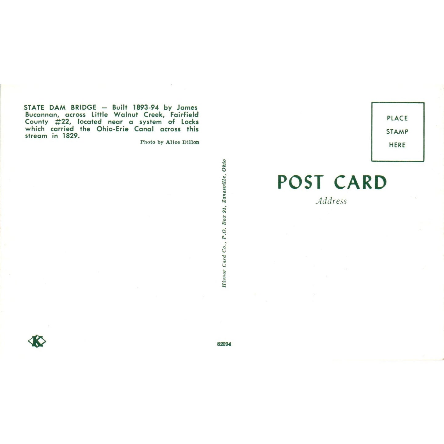 State Dam Bridge Little Walnut Creek Fairfield Cty Covered Bridge Postcard PB10