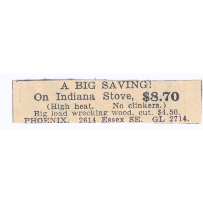 Indiana Stoves Essex SE 1935 Minneapolis Journal Advertisement AE7-H3