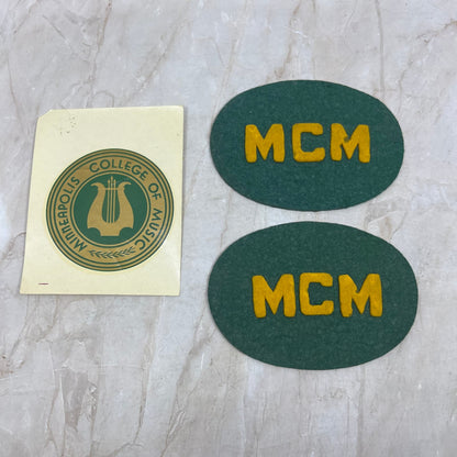 Vintage Minneapolis College of Music Decal and Wool Patch Set TI8-S5