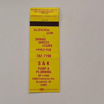 S&L Pump & Plumbing Brookfield WI Vintage Matchbook Cover TB6-MB2-2