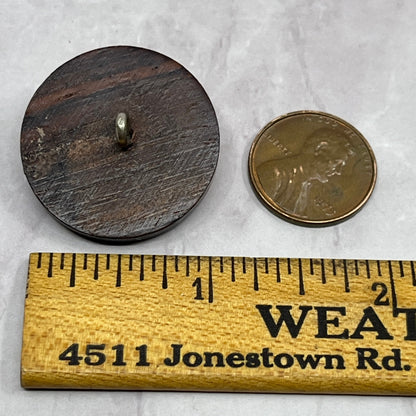 Vintage 2 Tone Carved Wood Black and Tan Button 1" SE2