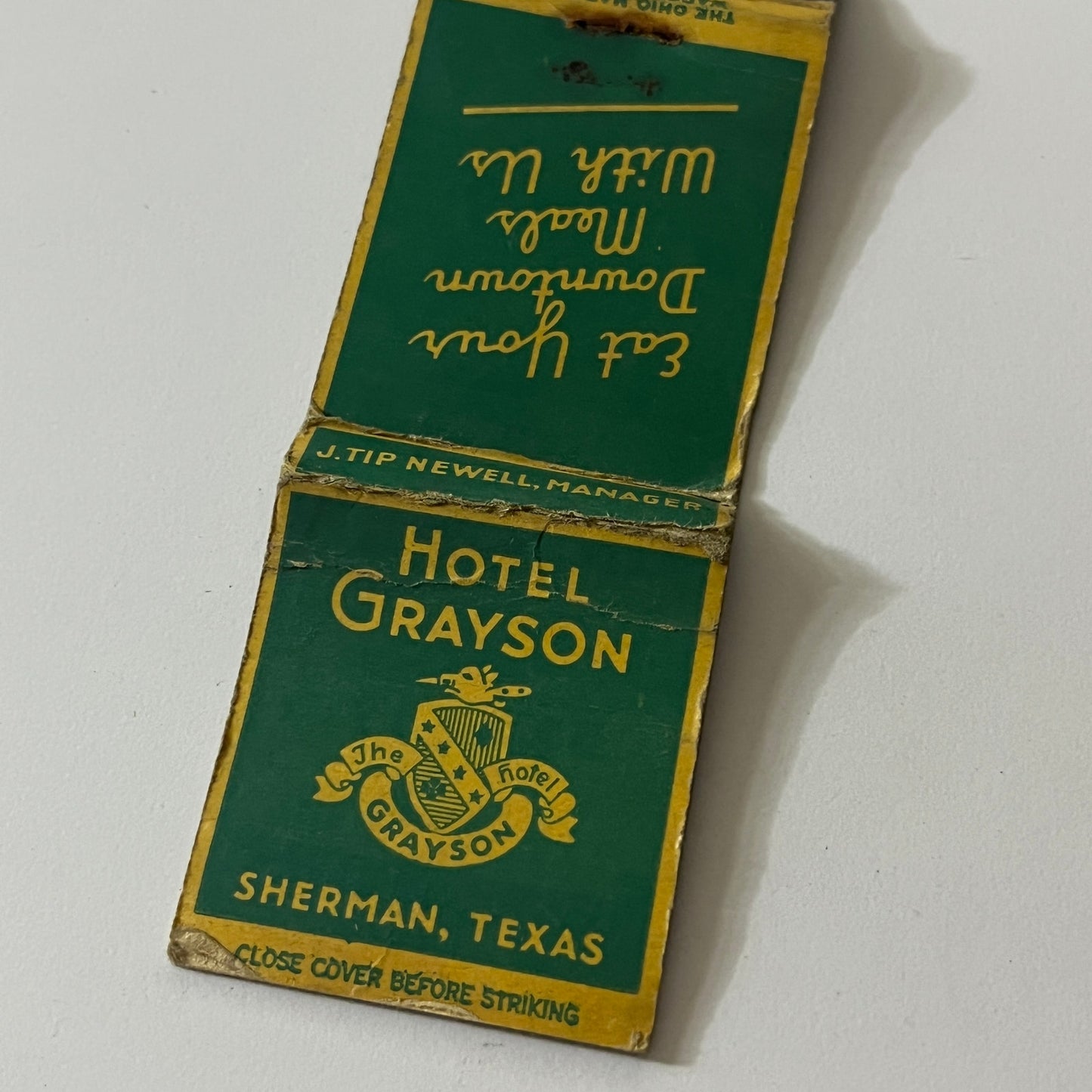 Hotel Grayson Sherman Texas Vintage Matchbook MB59-2