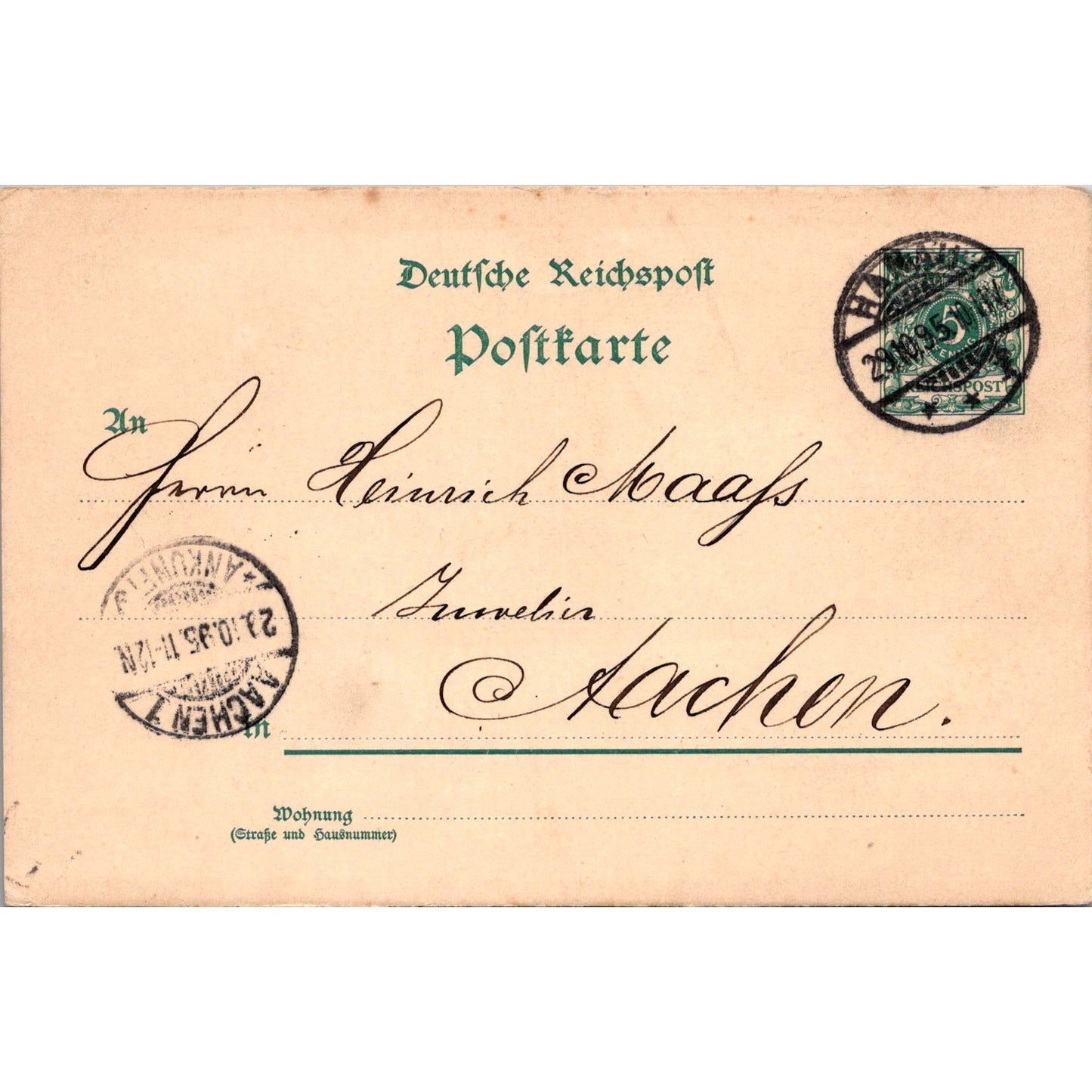 Heinrich Maafs Aachen Hanau 1895 German Reich Postcard P5-11