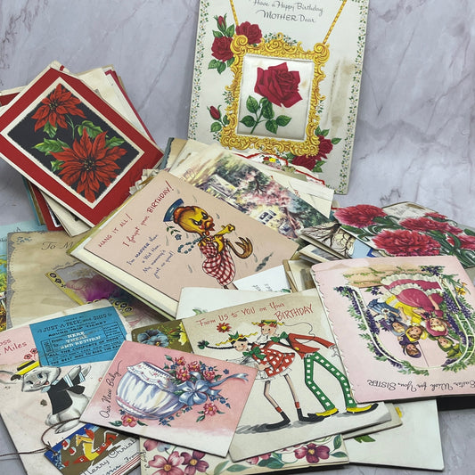Huge Lot of Vintage & Antique Birthday Christmas Holiday Greeting Cards TB8