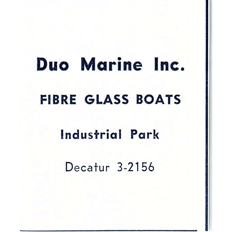 Duo Marine Inc Fibre Glass Boats Decatur Indiana 1964 Ad AG1-S16