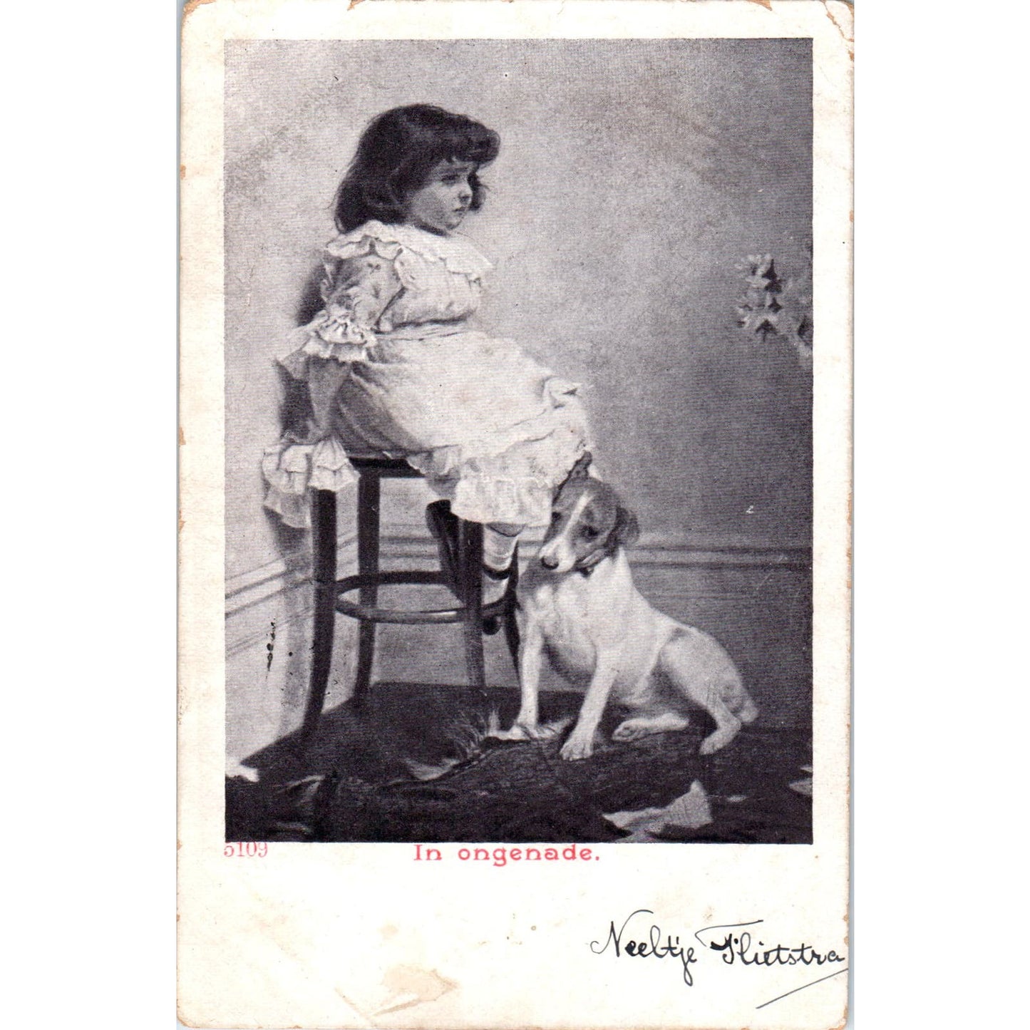 In Disgrace Girl Jack Russell Terrier Dog C Burton Barber c1900 Postcard PD2