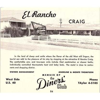 El Rancho Craig Angeline & Monte Thompson CO 1958 Ad AG1-H3