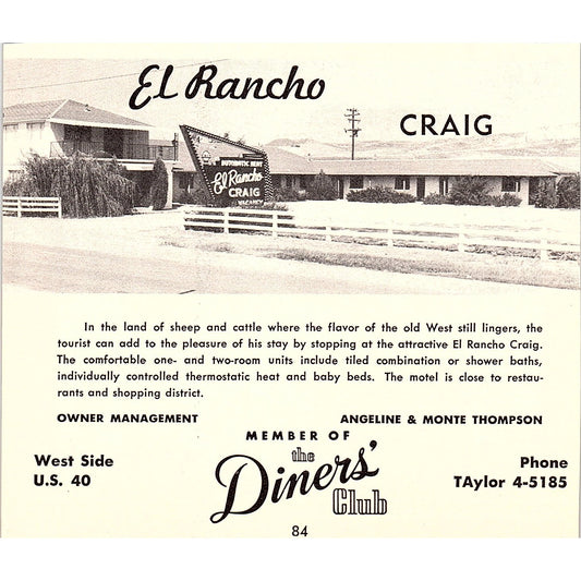 El Rancho Craig Angeline & Monte Thompson CO 1958 Ad AG1-H3