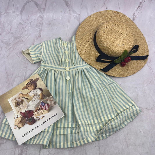 Kirsten's Summer Story Blue Striped Dress & Hat Kirsten American Girl Complete