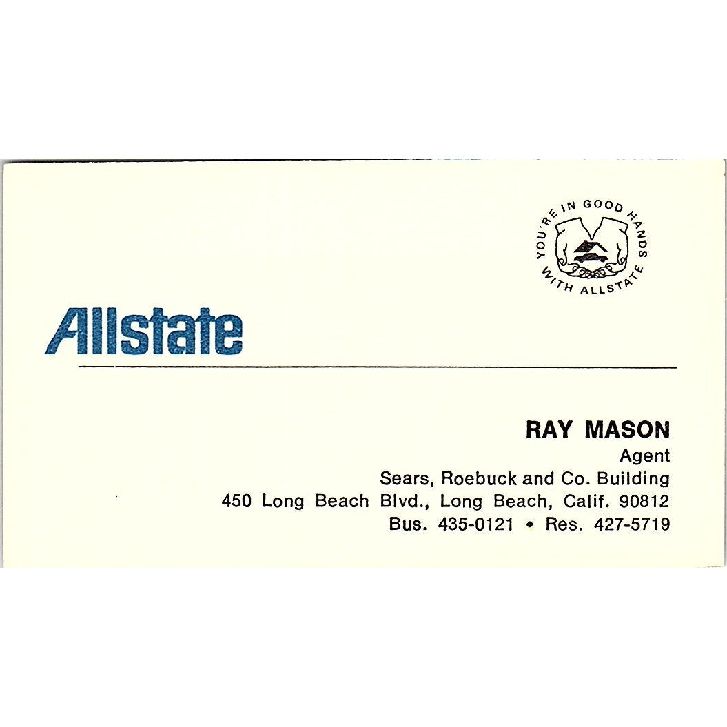 Ray Mason Long Beach CA Allstate Ins Vintage Business Card SE3-B15