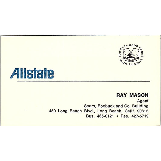 Ray Mason Long Beach CA Allstate Ins Vintage Business Card SE3-B15