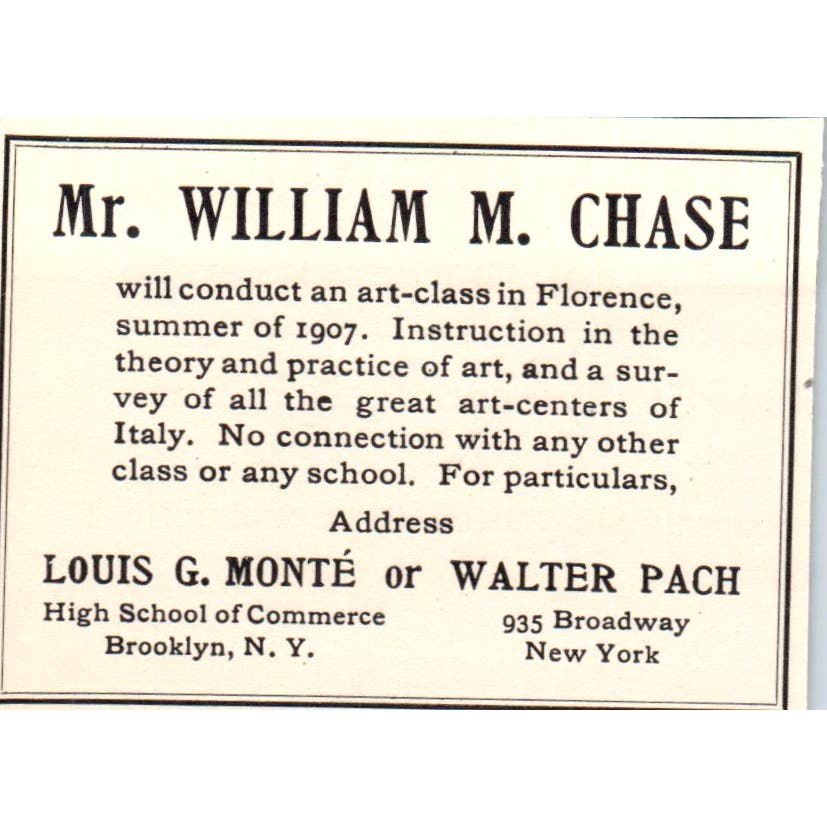 William M. Chase Art Class in Florence c1905 Victorian Ad AE9-MA9