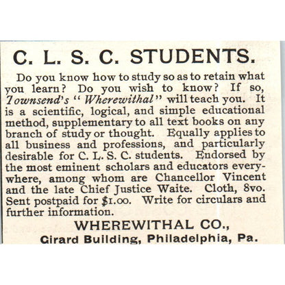Townsend's Wherewithal for CLSC Students Advertisement 1890 Victorian Ad AE8-CH9