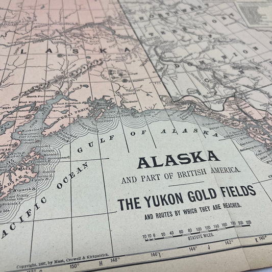 1899 Map of Alaska Fold Out Original Tinted Map Engraving FL6-8