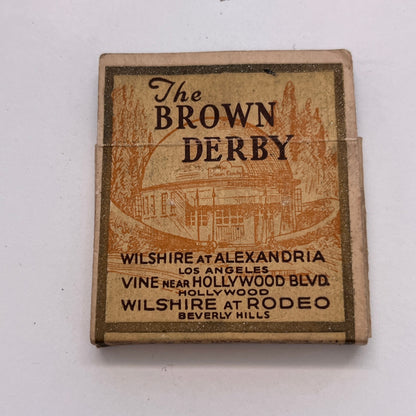 The Brown Derby H.K. Somborn Los Angeles Hollywood Vintage Matchbox TB6-MB3