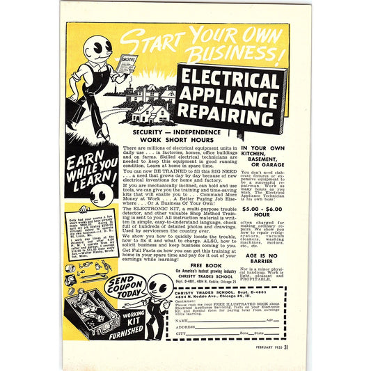 Electrical Appliance Repairing Christy Trades School Chicago 1955 Ad AG1-6