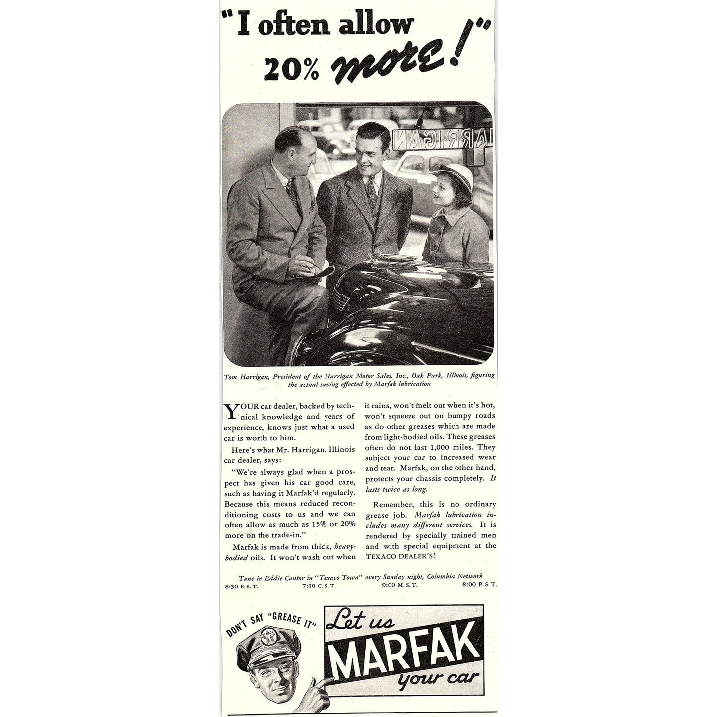 Harrigan Motor Sales, Inc. Oak Park IL Tom Harrigan 1937 Ad SV1-6