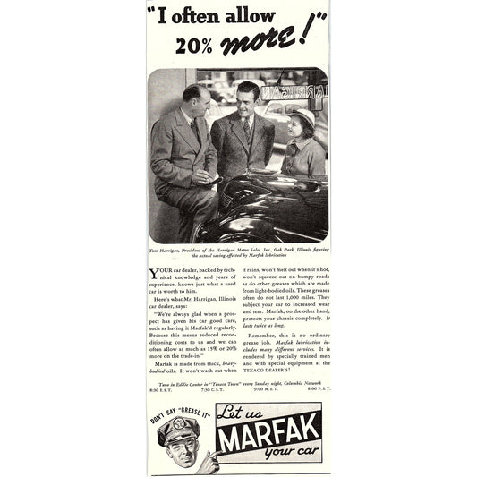 Harrigan Motor Sales, Inc. Oak Park IL Tom Harrigan 1937 Ad SV1-6