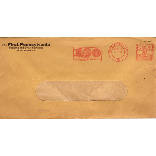 1963 Aug 16 Century of Commercial Banking First PA Banking Envelope TG7-PC3