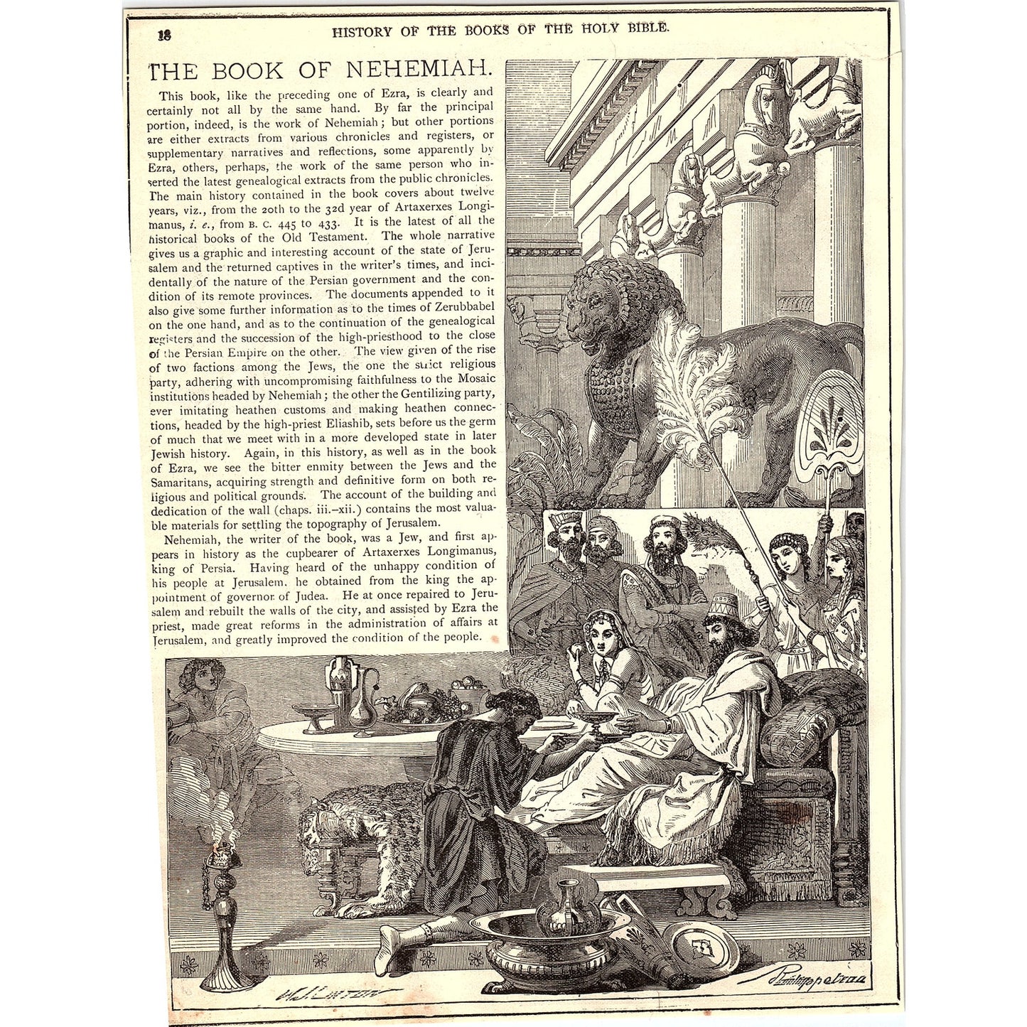 The Books of Ezra and Nehemiah 1892 Bible Engraving SAG4-9