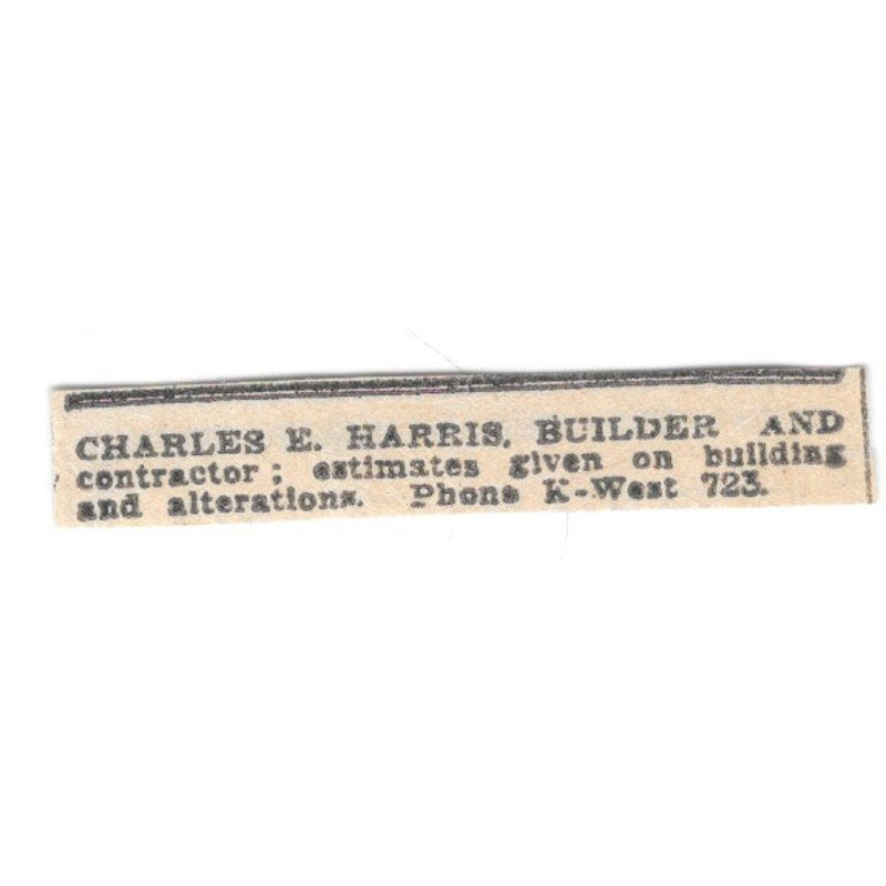 Charles E Harris Builder & Contractor Winnipeg 1920 Ad AG2-S14