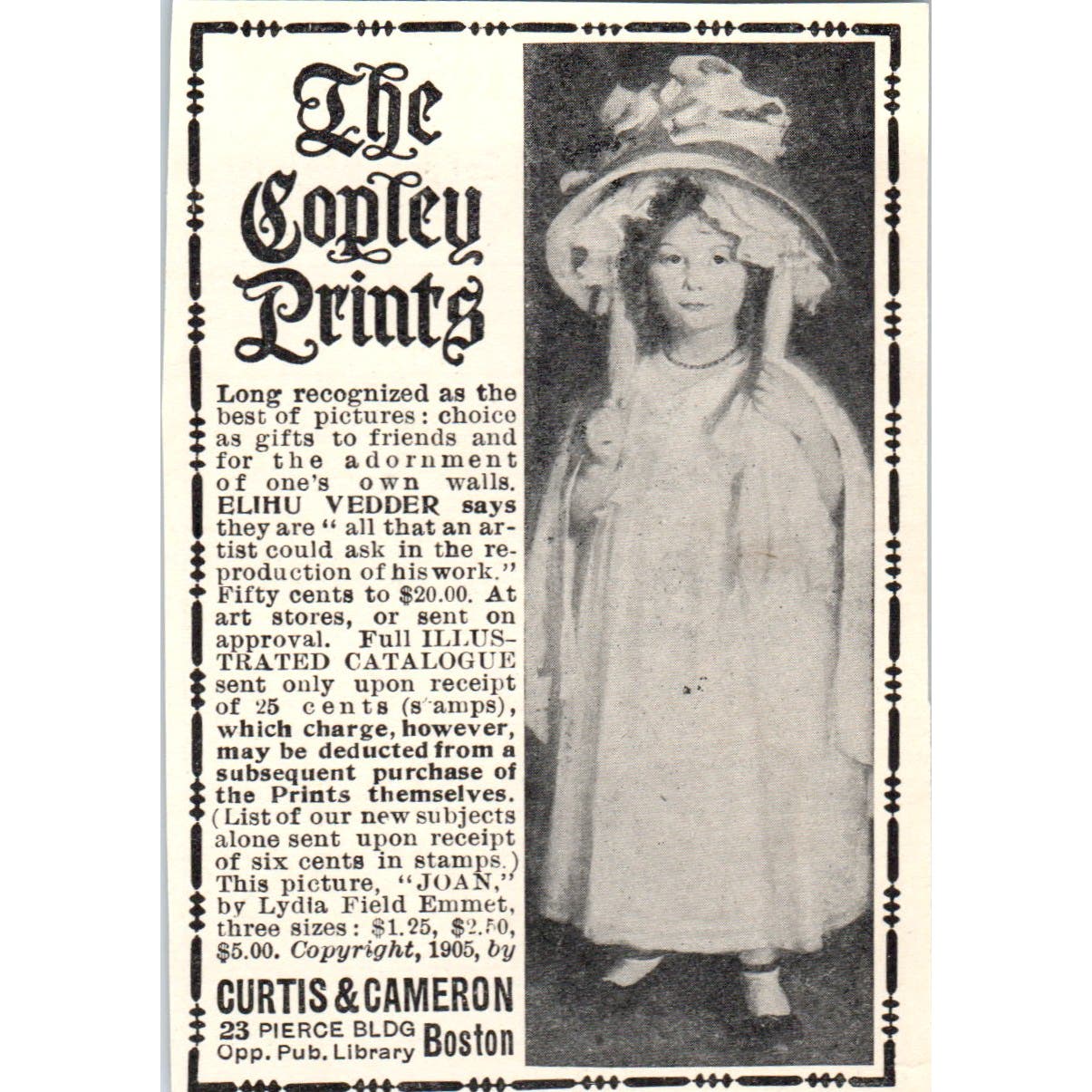Joan Lydia Field Emmet Copley Prints Curtis & Cameron c1905 Victorian Ad AE9-MA5