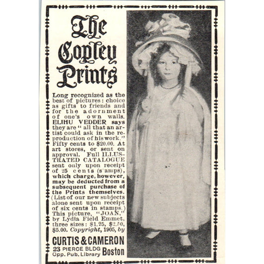 Joan Lydia Field Emmet Copley Prints Curtis & Cameron c1905 Victorian Ad AE9-MA5
